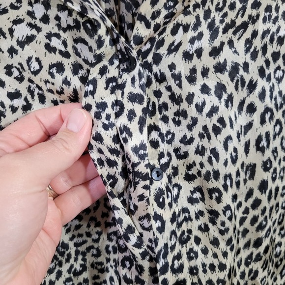 Zara Leopard Print Chiffon Puff Sleeve Button Up Blouse - Picture 6 of 14